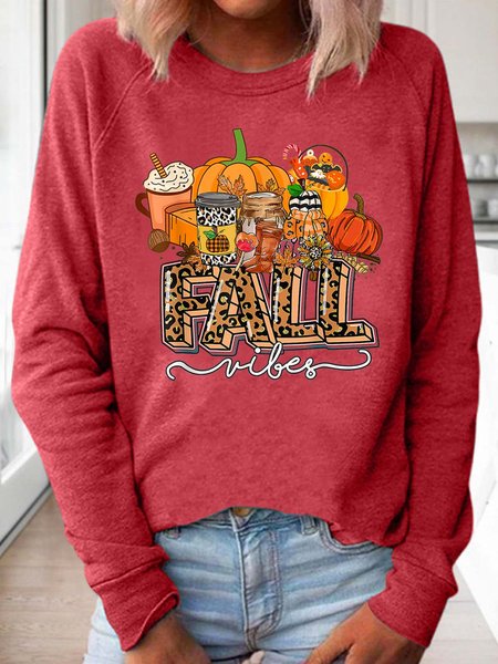

Women Pumpkin Light Halloween Fall Simple Crew Neck Sweatshirts, Red, Hoodies&Sweatshirts