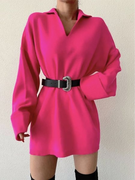 

Long sleeve Simple Urban Plain Mini Dress, Deep pink, Mini Dresses