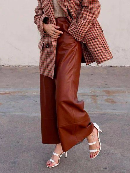 

Zipper Pu Plain Regular Fit Fashion Pants, Coffee, Pants