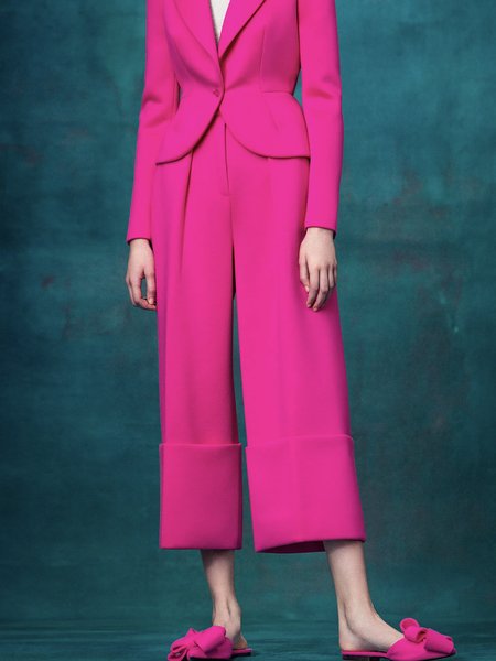 

Mid Waist Elegant Regular Fit Fashion Ankle Pants, Deep pink, Pants