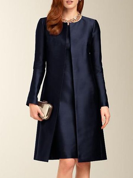 

Urban Simple Crew Neck Plain Outwear, Deep blue, Outerwear