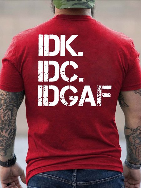 

Men Idk Idc Idgaf Letters Crew Neck Vintage Loose T-Shirt, Red, T-shirts