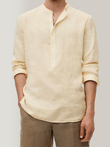 

Cotton and Linen Style Guayabella Solid Long Sleeve Shirt, As picture, Long Sleeve Basic Shirts