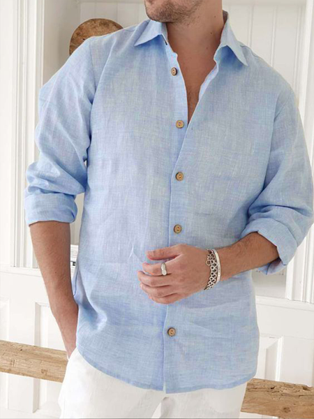 

Cotton Linen Solid Color Long Sleeve Shirt, As picture, Long Sleeve Basic Shirts