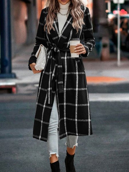 

Loose Casual Shawl Collar Overcoat, Black-white, Outerwear