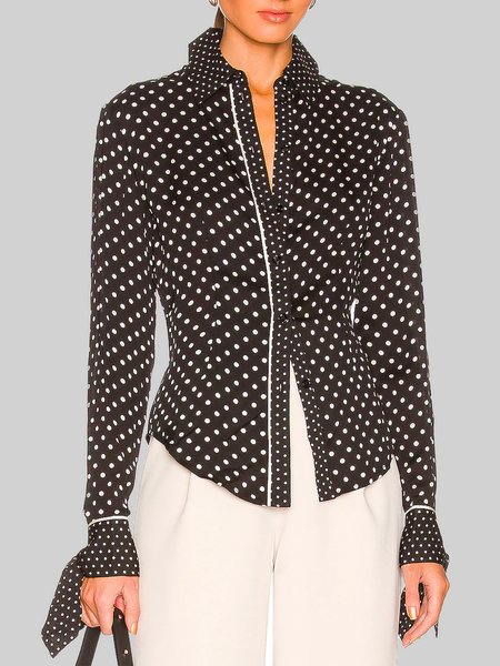 

Daily Long sleeve Shirt Collar Urban Polka Dots Blouse, Black, Blouses and Shirts