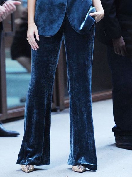 

Long Blue Daily Urban Plain Velvet Fashion Pants, Pants