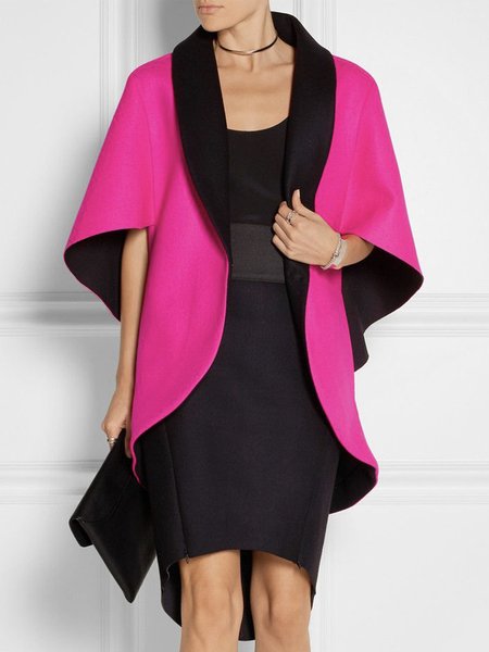 

Simple Shawl Collar Plain Loosen Coat, Rose red, Outerwear