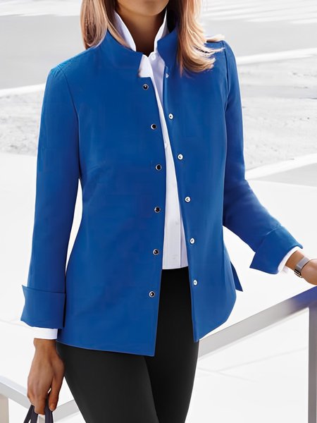 

Urban Stand Collar Plain Jacket, Blue, Jackets