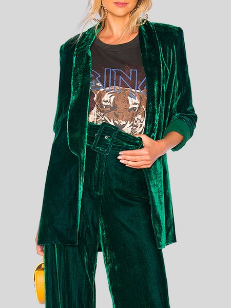 

Daily Long sleeve Plain Velvet Simple Blazer, Green, Blazers