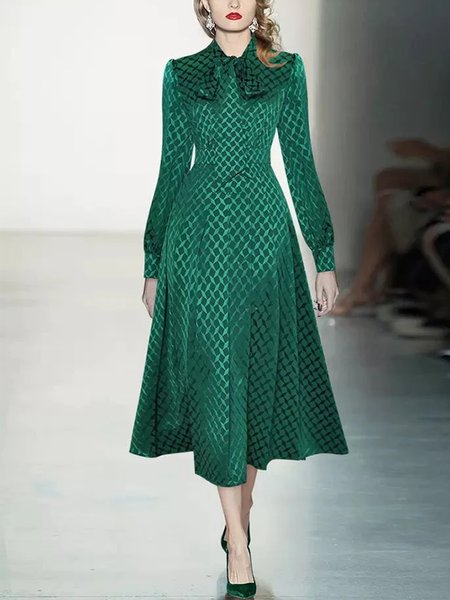 

Regular Fit Elegant Geometric Long Sleeve Midi Dress, Green, Midi Dresses
