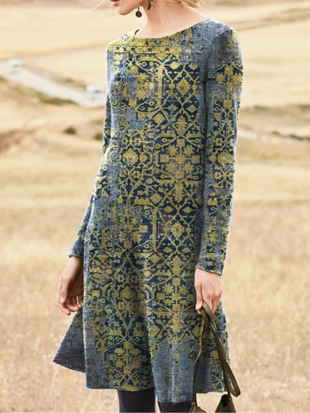 

Ethnic Crew Neck Casual Dresses, Multicolor, Dresses