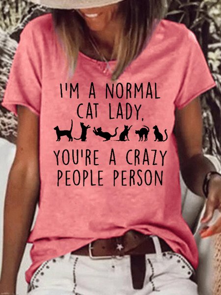 

Womens I'm A Normal Cat Lady Casual T-Shirt, Red, T-shirts