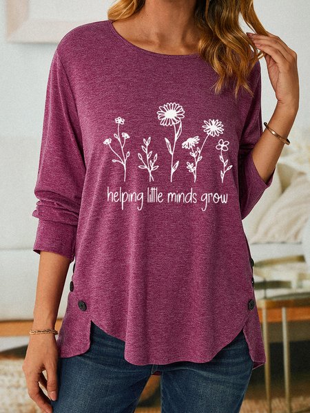 Women Helping Little Minds Grow Simple Long Sleeve Top, Wine red, Long sleeves