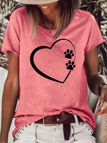 

Womens Paw Heart Crew Neck Text Letters T-Shirt, Red, T-shirts