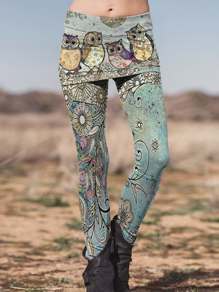 

Fashionable Owl Printed Women Comfortable Casual Tight Pant, Multicolor, Leggings