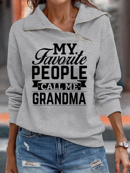 

Please call me grandma slogan zipper loose sweater, Gray, Sweatshirts & Hoodies