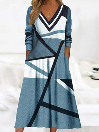 

Jersey Geometric V Neck Dress, Multicolor, Dresses