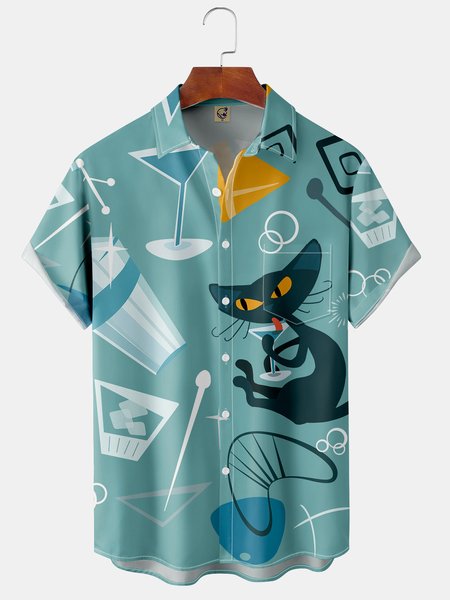 

Men's Casual Short Sleeve Hawaiian Shirt with Chest Pocket Print, Green, Short Sleeve Shirts