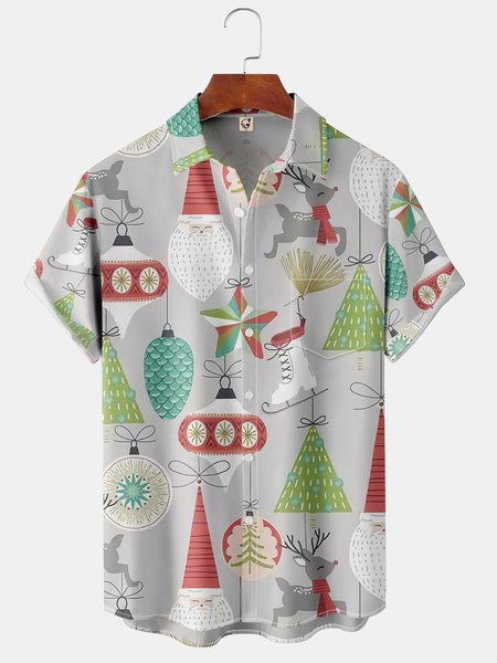 

Men's Christmas Collection Printed Casual Short Sleeve Hawaiian Shirt with Chest Pocket, Gray, Short Sleeve Shirts