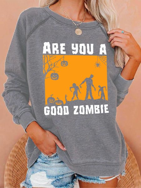 

Lilicloth X Jessanjony Are You A Good Zombie Women's Halloween Sweatshirts, Gray, Hoodies&Sweatshirts