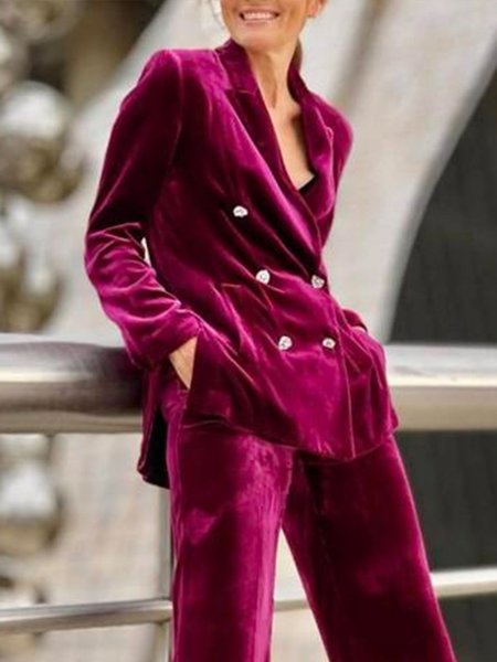 

Red Daily Long sleeve Regular Fit Plain Blazer, Blazers