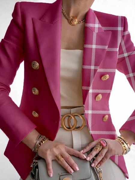 

Urban Long Sleeve Regular Fit Plaid Lapel Collar Blazer, Rose red, Blazers