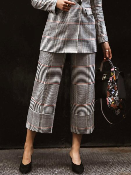 

Plaid Urban Fashion Straight Pants, As picture, Pants