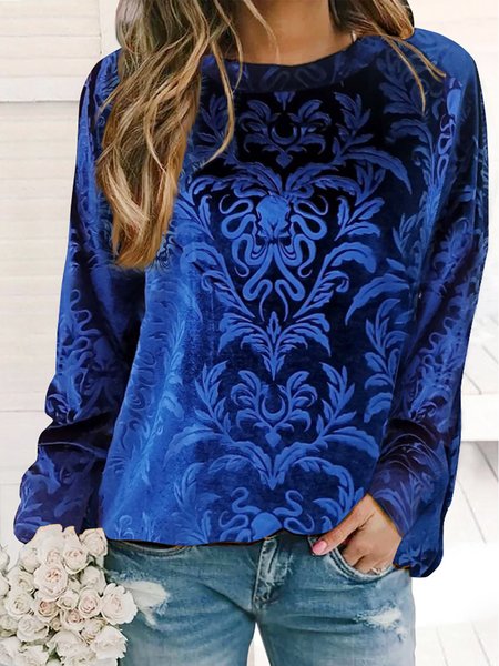 

Gorgeous velvet folk pattern embossed loose sweater, Deep blue, Sweatshirts & Hoodies