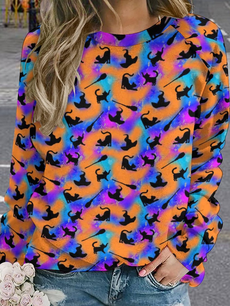 

Lilicloth X Paula Cat Witch Pattern Women's Halloween Sweatshirts, As picture, Hoodies&Sweatshirts