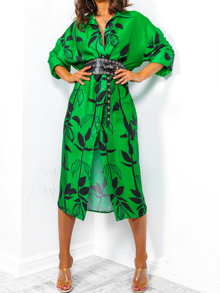 

Regular Fit Shirt Collar Long sleeve Shirt Dresses, Green, Midi Dresses