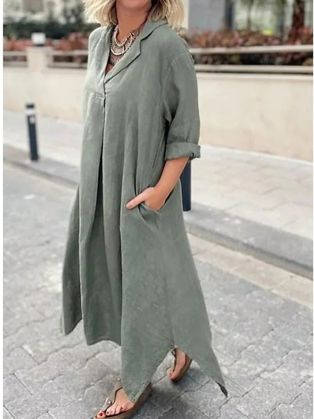

Loose V Neck Plain Dresses, Green, Dresses