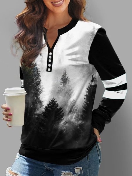 

Long Sleeve Cotton-Blend Casual Shirt & Top, Black, Long sleeve tops