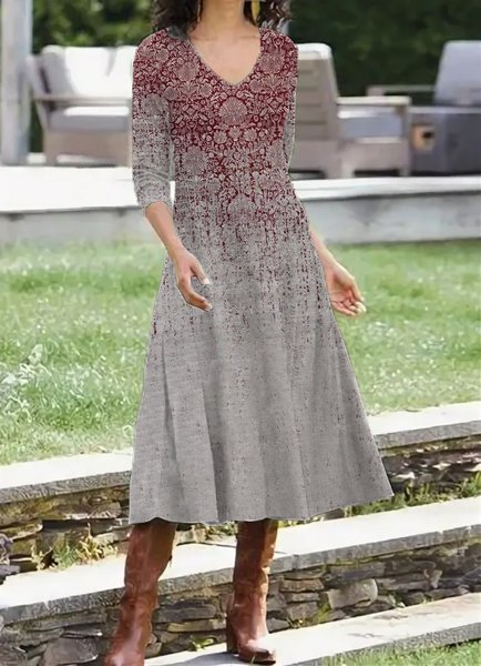 

Casual V Neck Ethnic Dress, Multicolor, Dresses