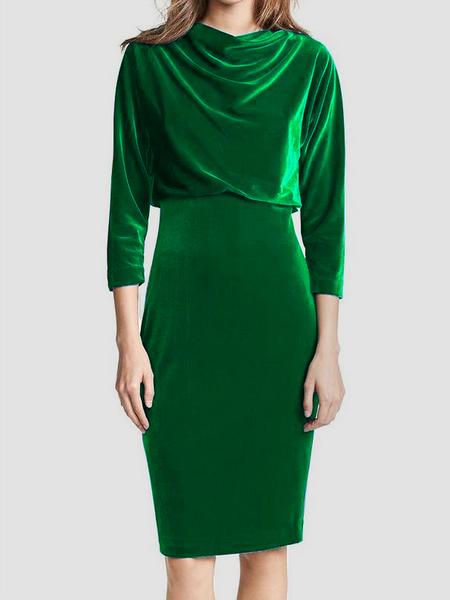 

Regular Fit High Waist Elegant Three Quarter Dresses, Green, Midi Dresses