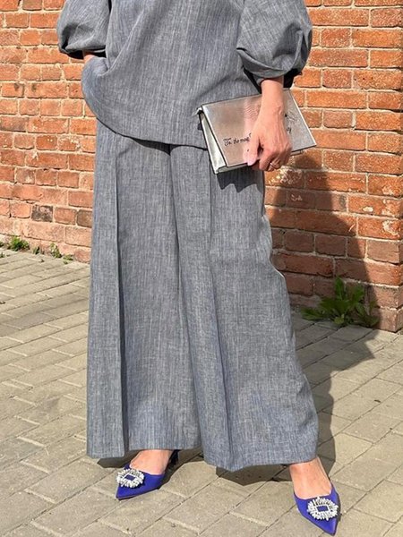 

Daily Simple Plain Pockets Fashion Wide leg Pants, Gray, Pants