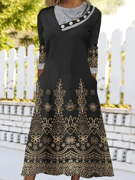 

Crew Neck Floral Casual Dresses, Black, Dresses