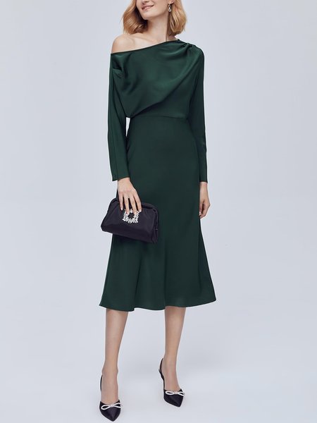 

Regular Fit Plain Asymmetrical Midi Dress, Green, Midi Dresses