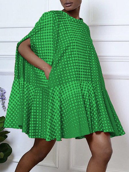 

Crew Neck Polka Dots Casual Mini Dress, Green, Mini Dresses