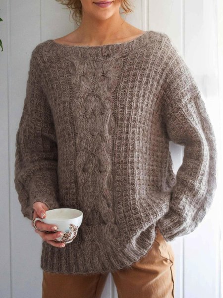 

Casual Plain Crew Neck Warm Sweater, Brown, Sweaters & Cardigans