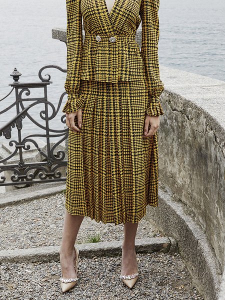 

Houndstooth Regular Fit Mid Waist Skirt, Yellow, Skirts