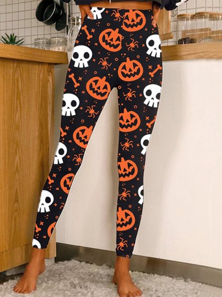 

Women's Halloween Pumpkin Smiley Print Leggings, Orange, Leggings