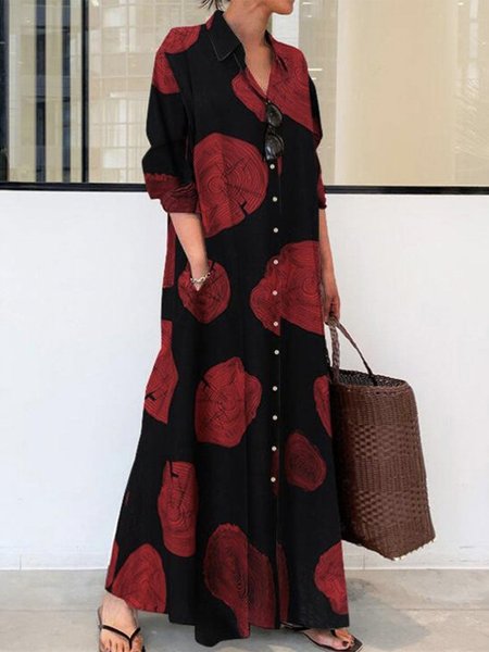 

Polka Dots Casual Loose Long Dress, Red-black, Maxi Dresses