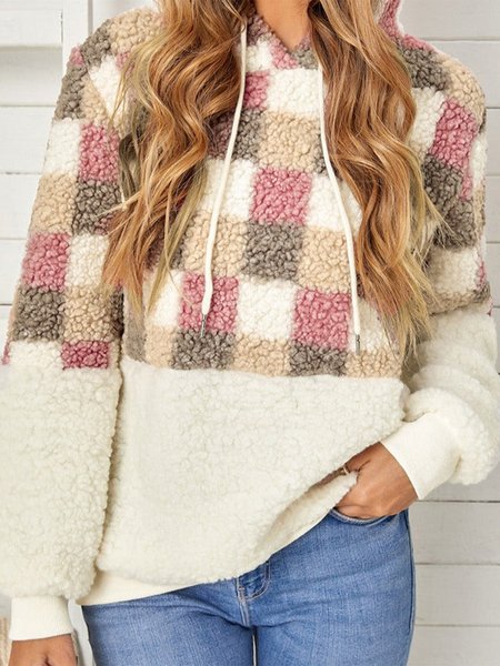 

Plaid Color Block Sherpa Hoodie, White, Sweatshirts & Hoodies