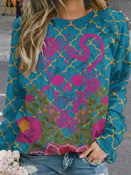 

Lilicloth x Iqs Floral Print With Skull Religion Women's Sweatshirt, As picture, Hoodies&Sweatshirts