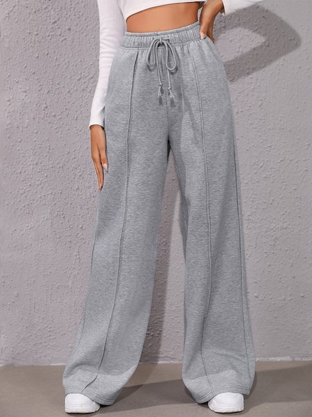 

Plain Drawstring Casual Wide leg pants, Gray, Pants