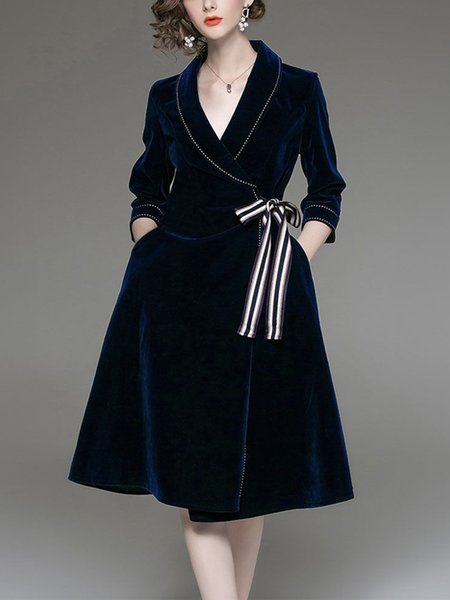 

Cross Neck Elegant Plain Midi Dress, Deep blue, Midi Dresses