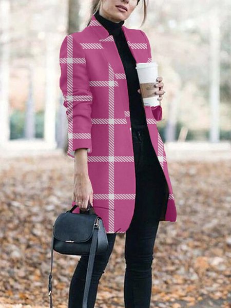 

Urban Long Sleeve Plaid Regular Fit Overcoat, Rose red, Outerwear