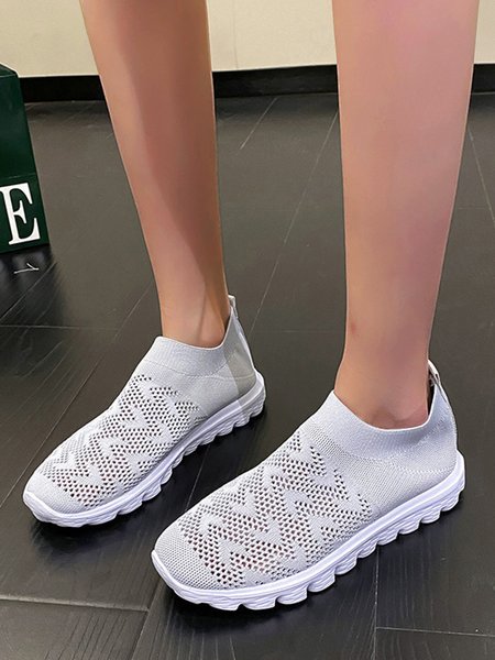 

Geometric Lightweight Soft Sole Non-Slip Flyknit Sneakers, Gray, Sneakers