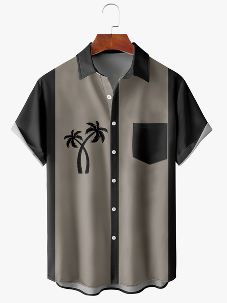 

Men's Coconut Print Casual Short Sleeve Hawaiian Shirt with Chest Pocket, Black, Short Sleeve Shirts